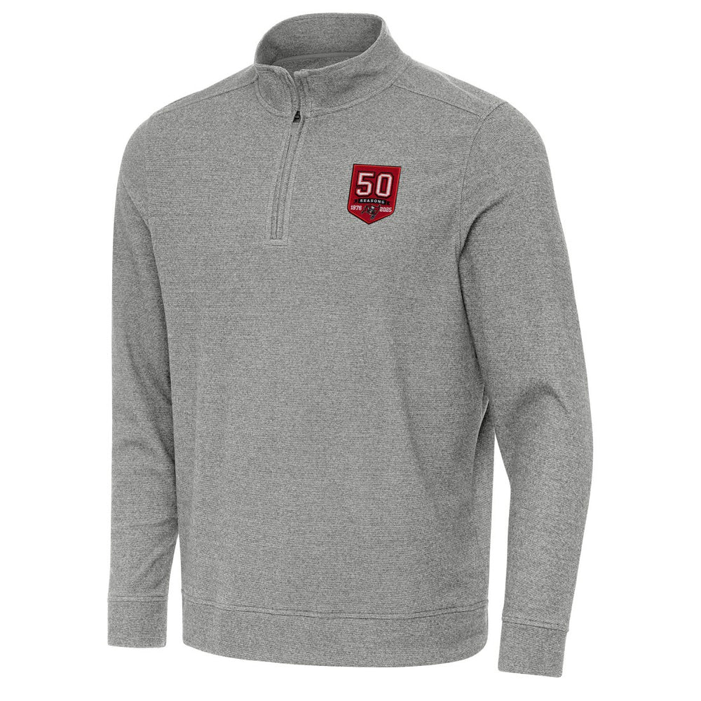 Tampa Bay Buccaneers Antigua 50th Season Subtle Quarter-Zip Sweatshirt Heather Black | NFL