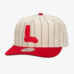 Boston Red Sox Mitchell & Ness Unisex Vintage Ground Melton Wool Pinstripe Adjustable Hat - MLB