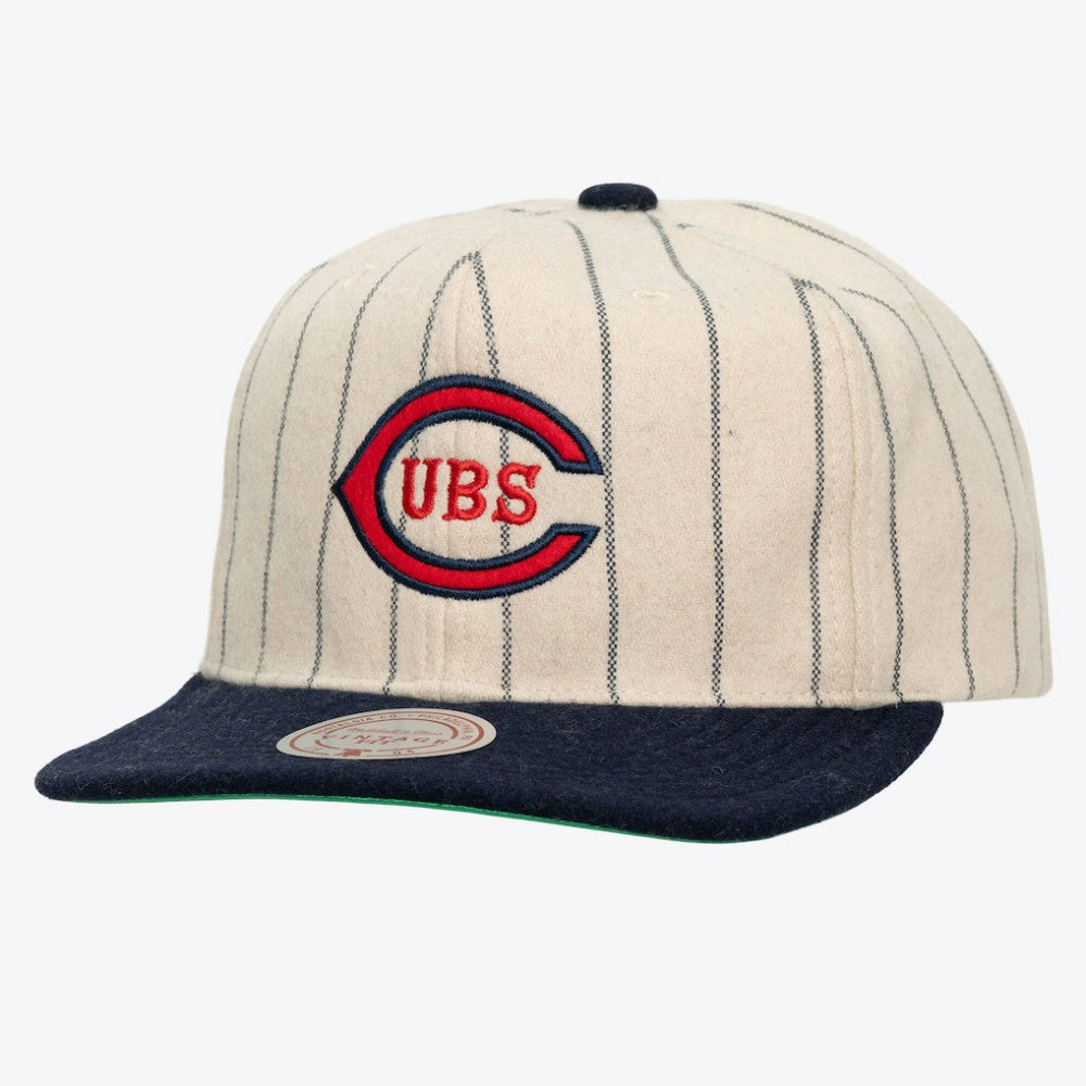 Chicago Cubs Mitchell & Ness Unisex Vintage Ground Melton Wool Pinstripe Adjustable Hat - MLB