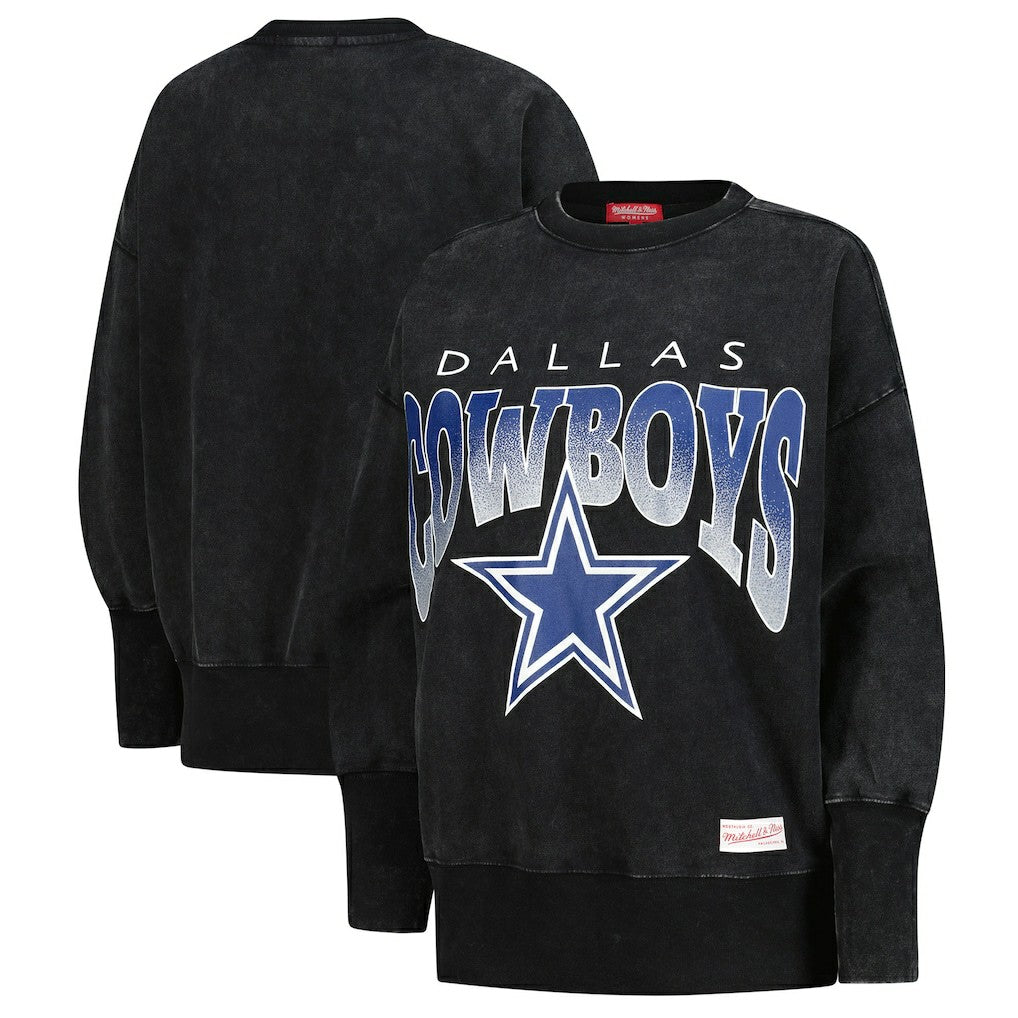 Dallas Cowboys Women's Delineate Mineral Wash Crewneck Sweatshirt Black | Mitchell & Ness
