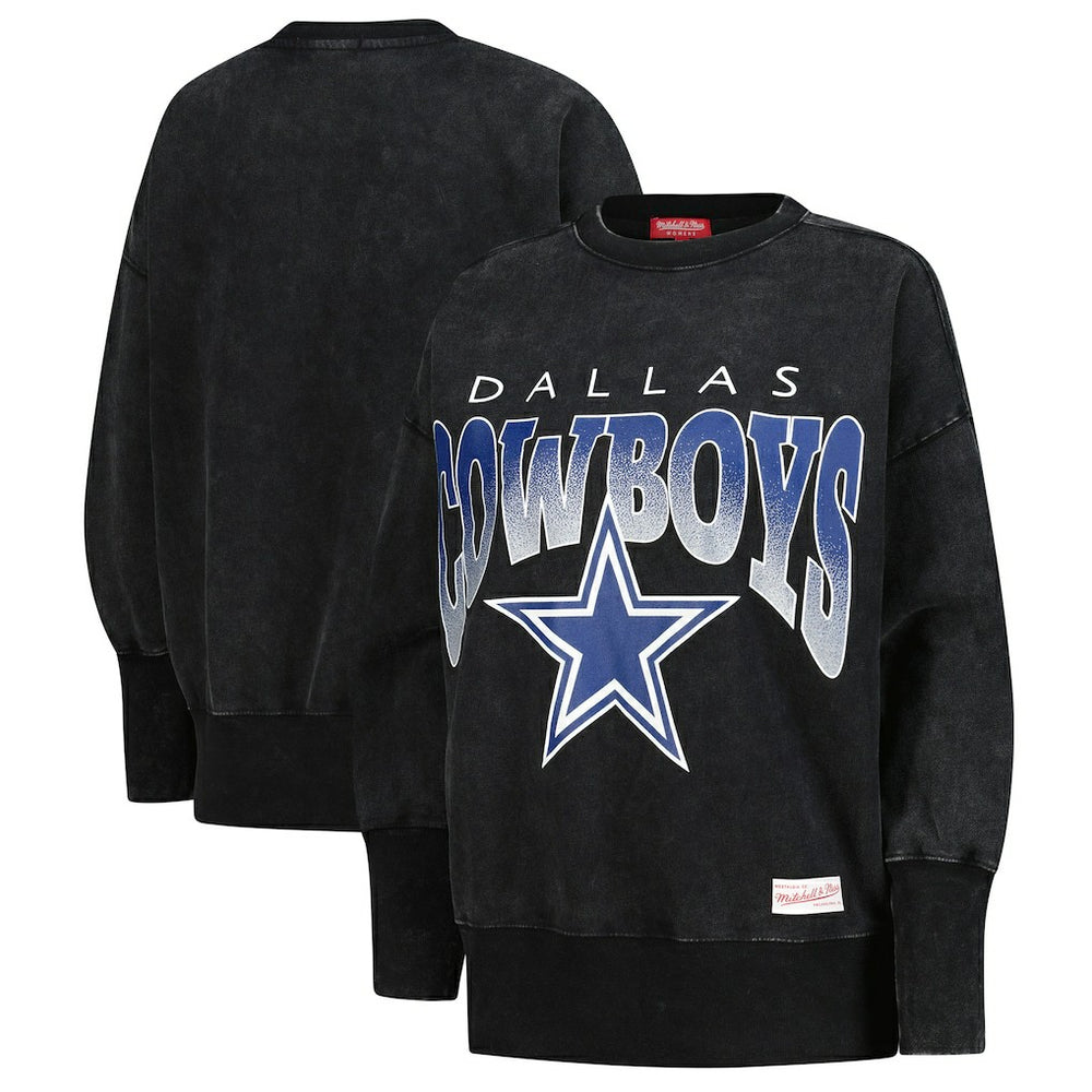 Dallas Cowboys Women's Delineate Mineral Wash Crewneck Sweatshirt Black | Mitchell & Ness