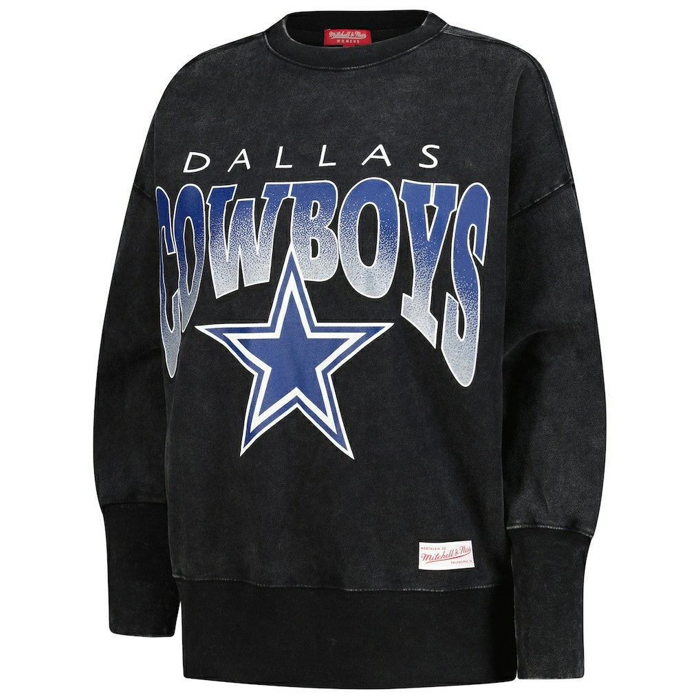 Dallas Cowboys Women's Delineate Mineral Wash Crewneck Sweatshirt Black | Mitchell & Ness