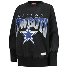 Dallas Cowboys Women's Delineate Mineral Wash Crewneck Sweatshirt Black | Mitchell & Ness