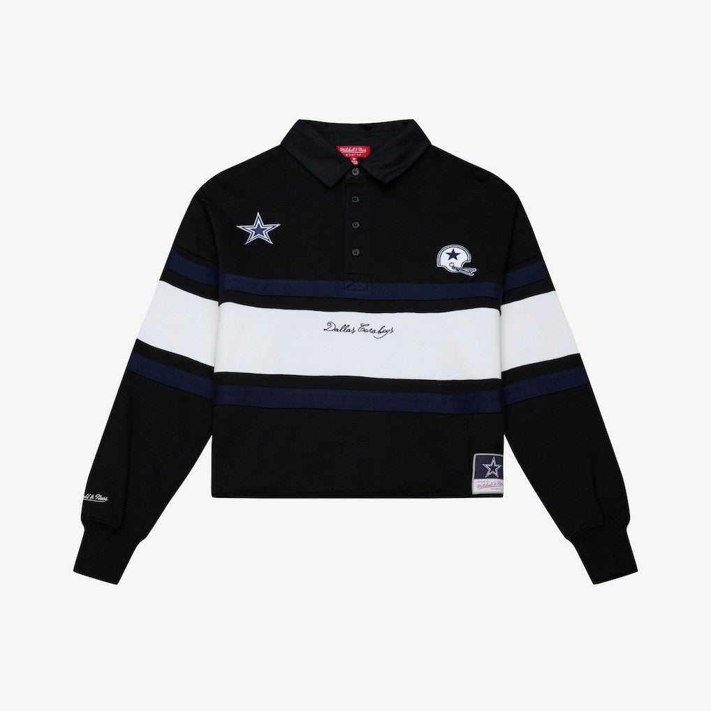 Dallas Cowboys Women's Cropped Long Sleeve Rugby Polo Black | Mitchell & Ness