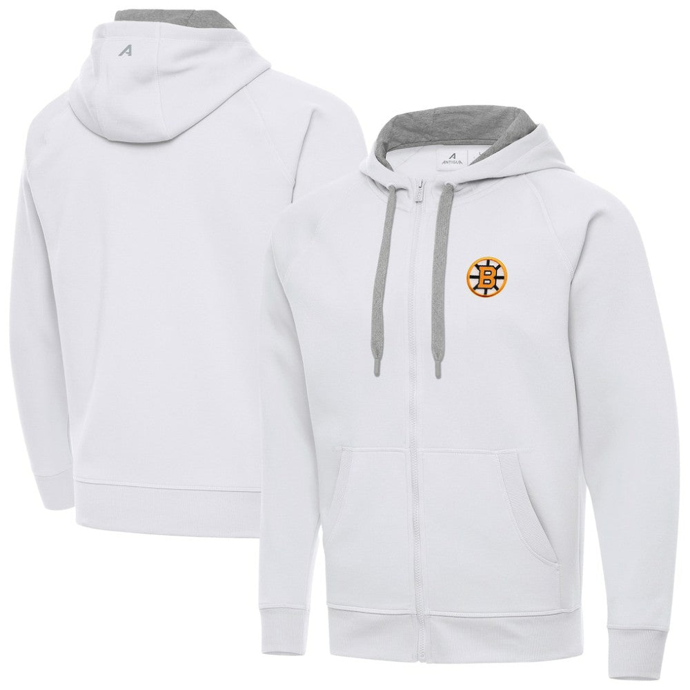 Boston Bruins Antigua Victory Full-Zip Hoodie - White - NHL