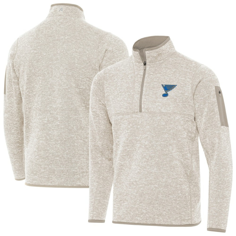 St. Louis Blues Antigua Fortune Quarter-Zip Pullover Jacket - Oatmeal - NHL