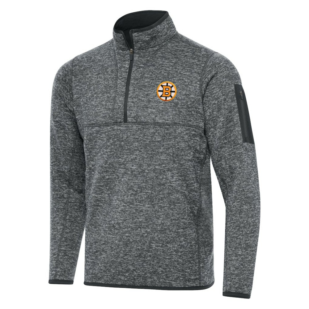 Boston Bruins Antigua Fortune Quarter-Zip Pullover Jacket - Heather Black - NHL
