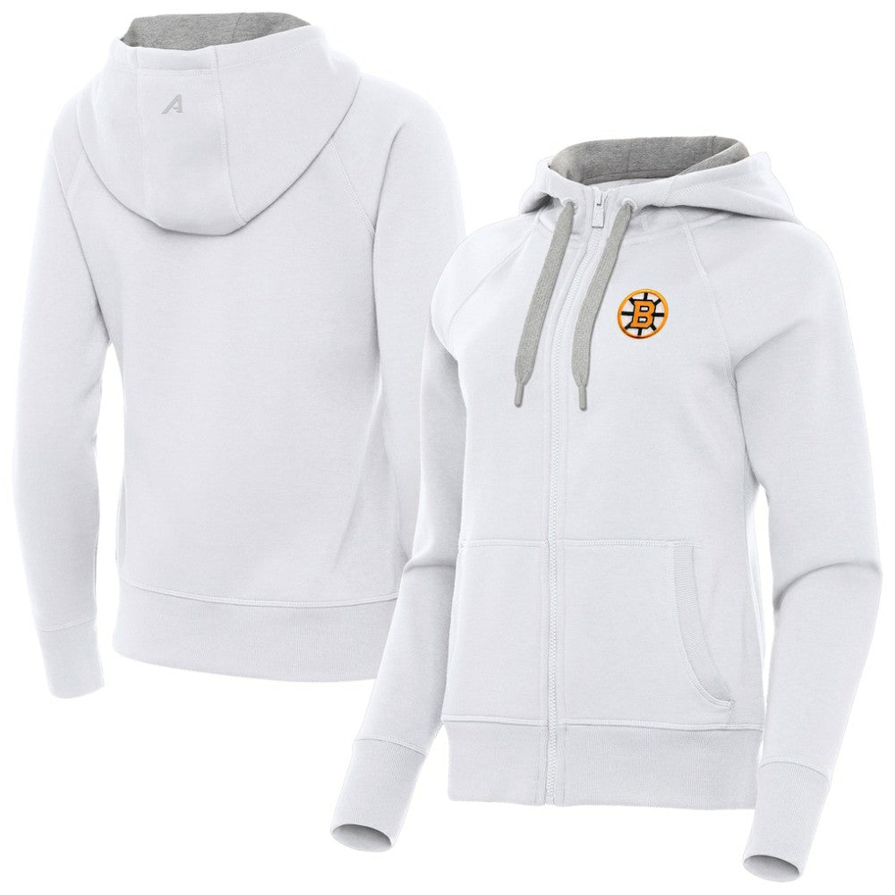 Boston Bruins Antigua Women's Victory Full-Zip Hoodie - White - NHL
