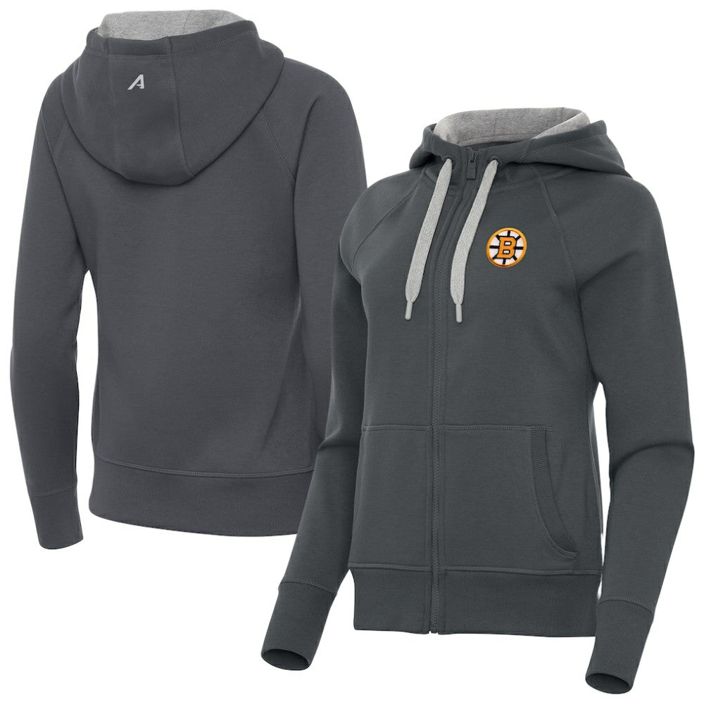 Boston Bruins Antigua Women's Victory Full-Zip Hoodie - Charcoal - NHL