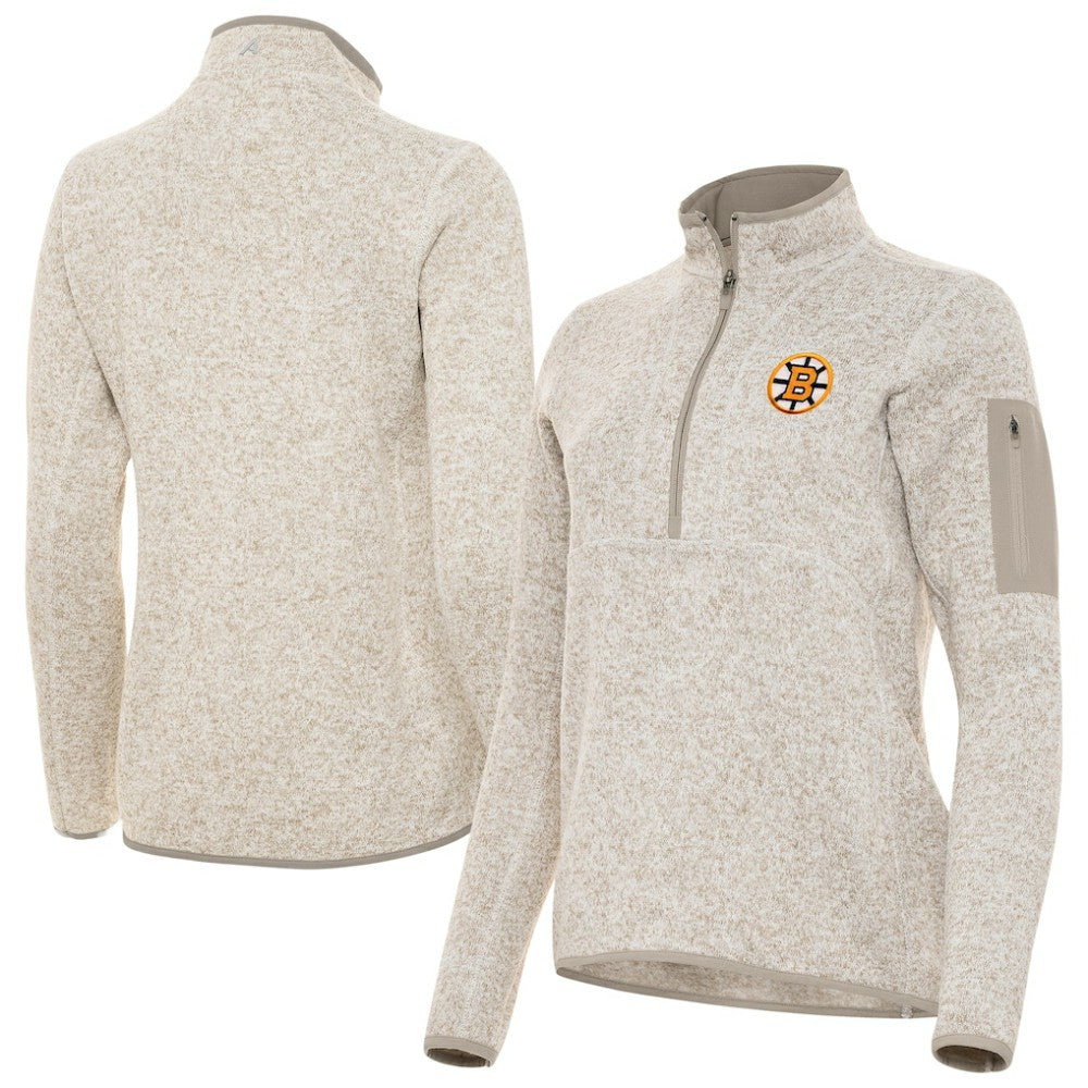 Boston Bruins Antigua Women's Fortune Half-Zip Pullover - Oatmeal - NHL