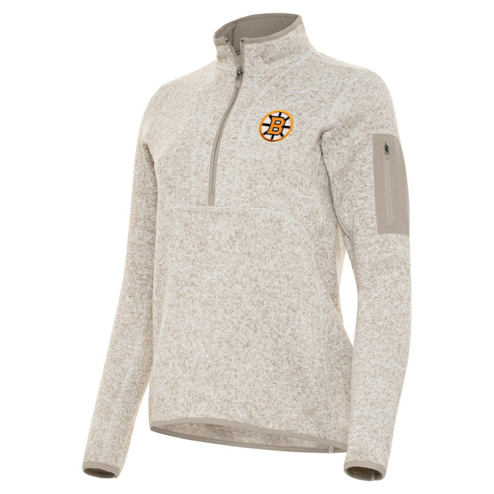 Boston Bruins Antigua Women's Fortune Half-Zip Pullover - Oatmeal - NHL