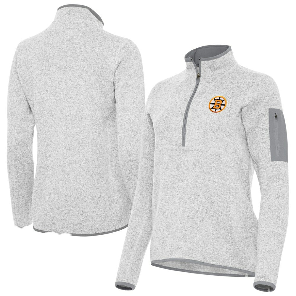 Boston Bruins Antigua Women's Fortune Half-Zip Pullover - Heather Gray - NHL