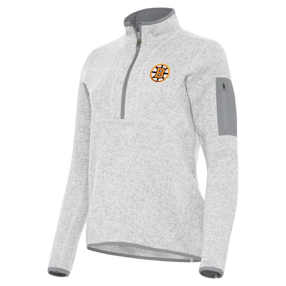 Boston Bruins Antigua Women's Fortune Half-Zip Pullover - Heather Gray - NHL