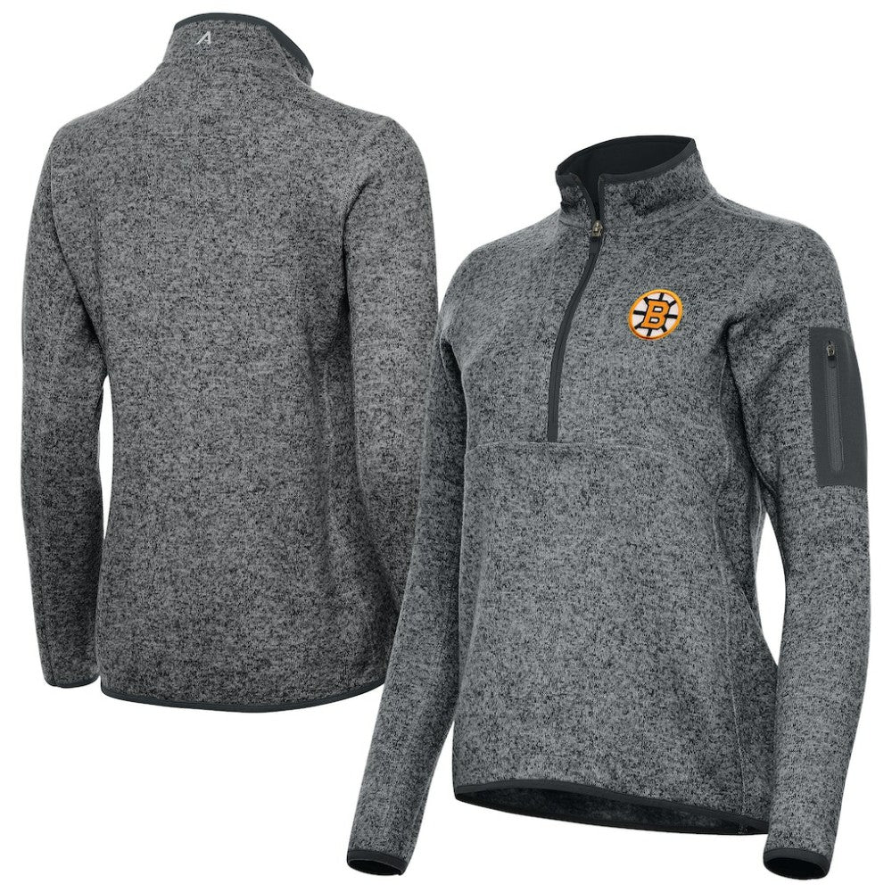 Boston Bruins Antigua Women's Fortune Half-Zip Pullover - Heather Black - NHL