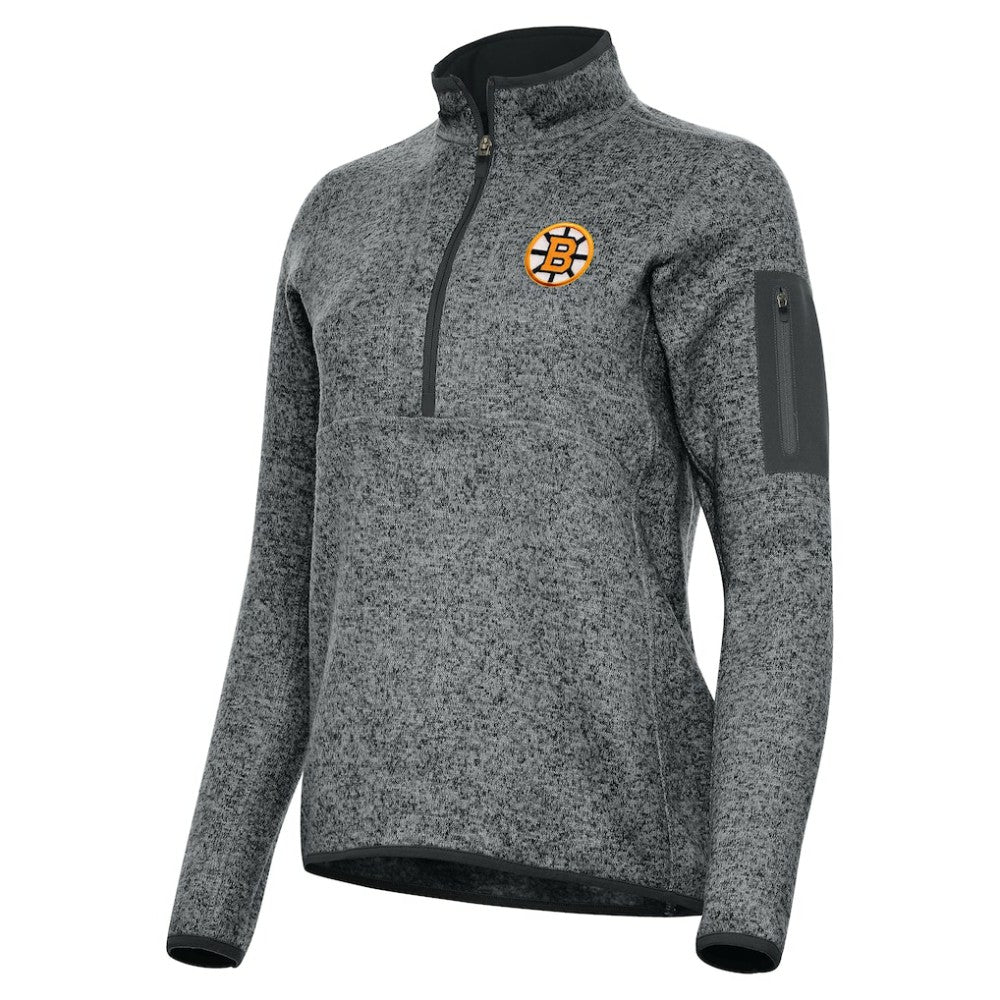 Boston Bruins Antigua Women's Fortune Half-Zip Pullover - Heather Black - NHL