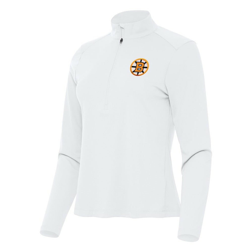 Boston Bruins Antigua Women's Tribute Half-Zip Pullover - White - NHL