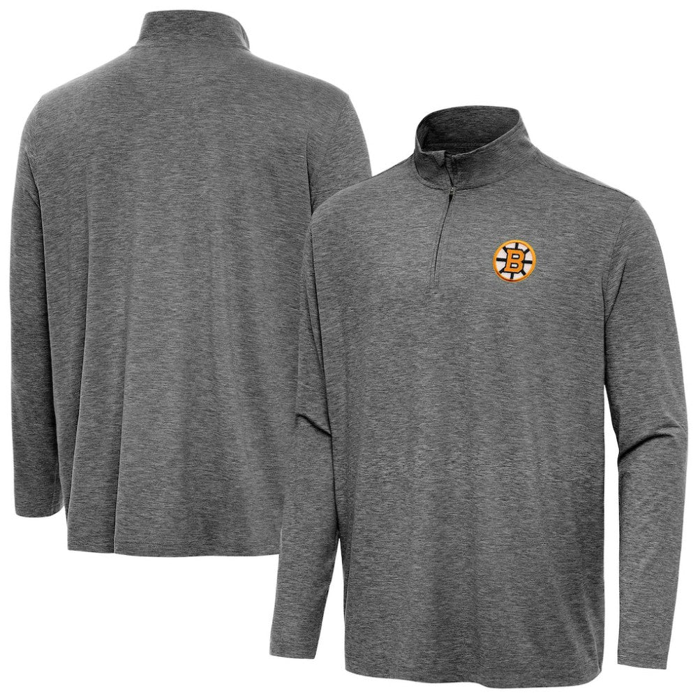 Boston Bruins Antigua Hunk Lightweight Quarter-Zip Pullover - Heather Black - NHL