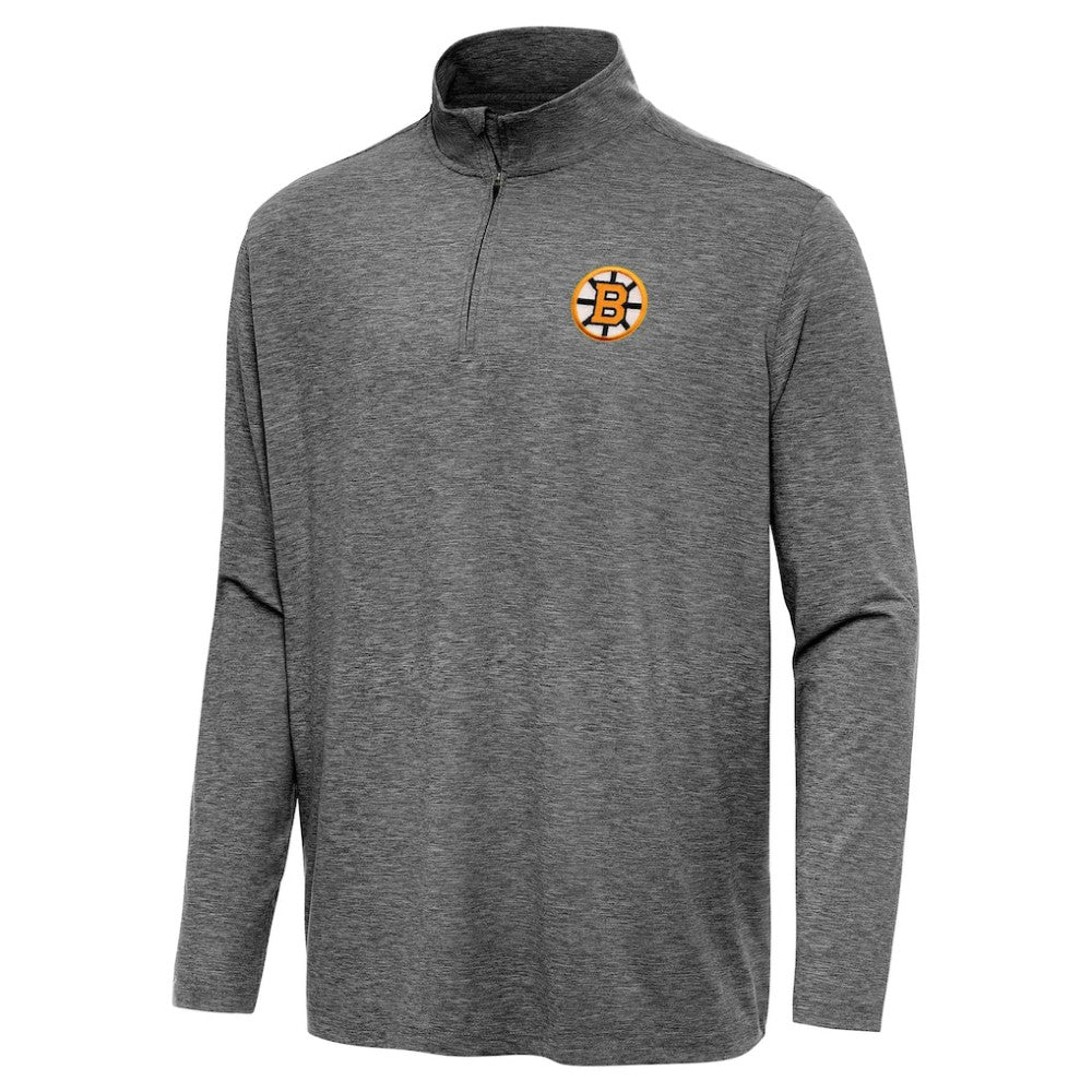 Boston Bruins Antigua Hunk Lightweight Quarter-Zip Pullover - Heather Black - NHL