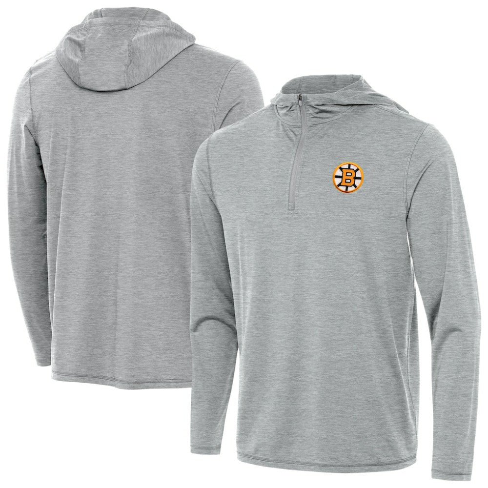 Boston Bruins Antigua Tidy Quarter-Zip Hoodie - Heather Gray - NHL