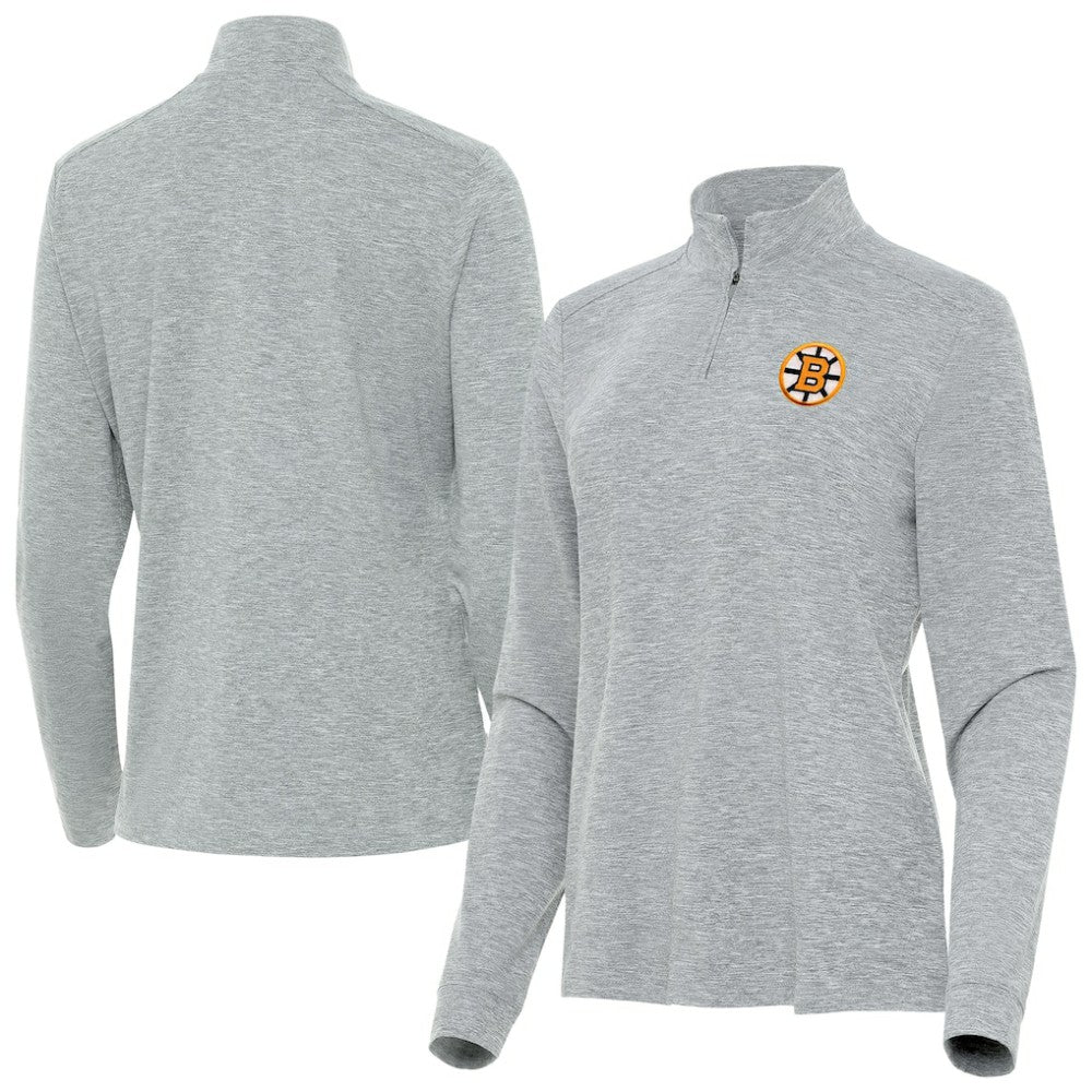 Boston Bruins Antigua Mentor Long Sleeve Quarter-Zip Mock Polo - Heather Gray - NHL