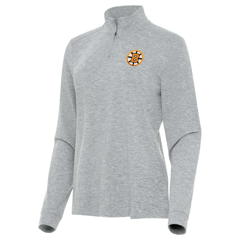 Boston Bruins Antigua Mentor Long Sleeve Quarter-Zip Mock Polo - Heather Gray - NHL