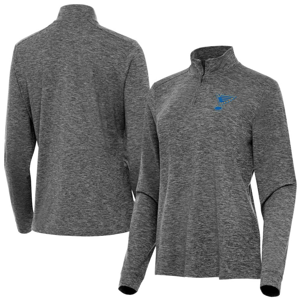 St. Louis Blues Antigua Mentor Long Sleeve Quarter-Zip Mock Polo - Heather Black - NHL
