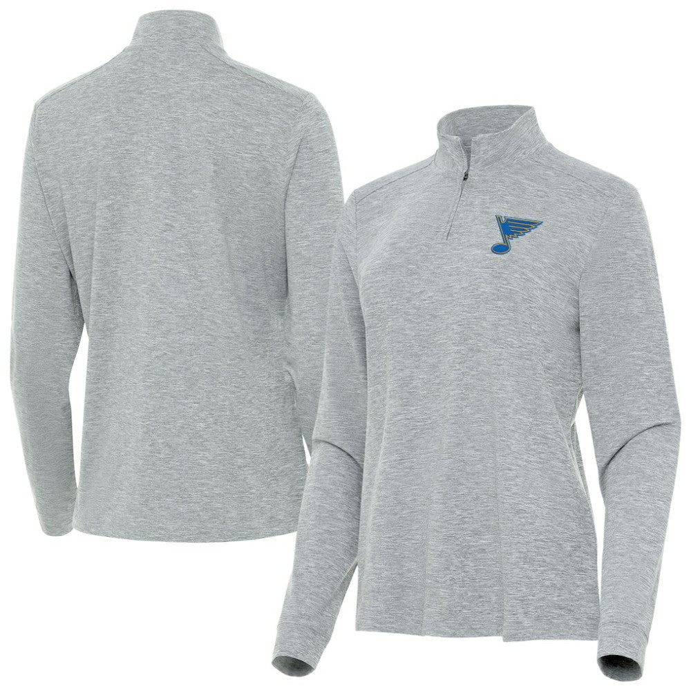 St. Louis Blues Antigua Mentor Long Sleeve Quarter-Zip Mock Polo - Heather Gray - NHL