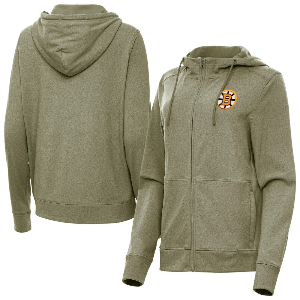 Boston Bruins Antigua Women's Seeker Full-Zip Hoodie - Olive - NHL