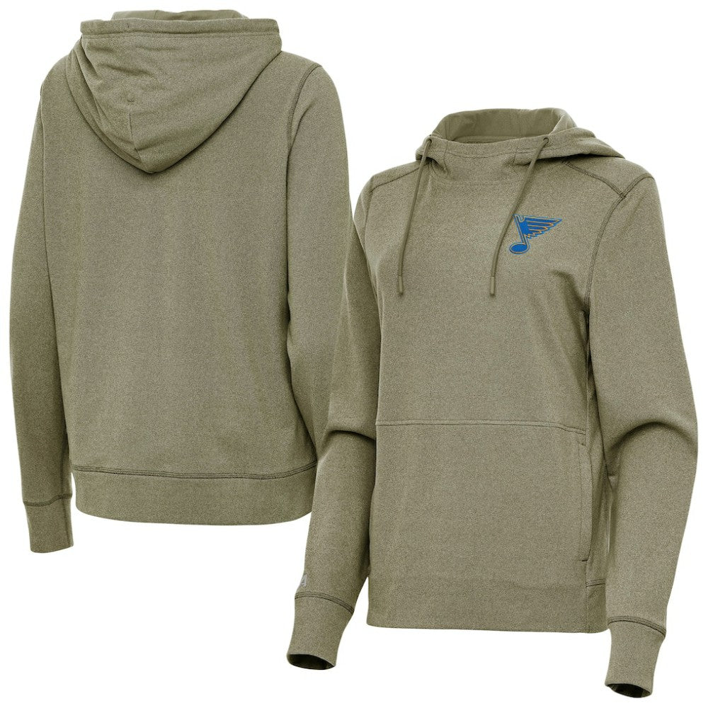 St. Louis Blues Antigua Women's Justice Pullover Hoodie - Olive - NHL