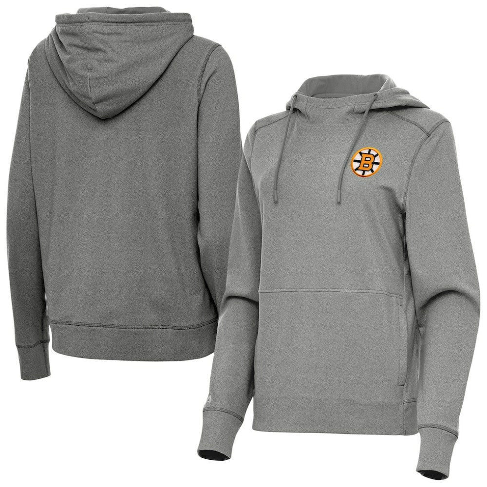 Boston Bruins Antigua Women's Justice Pullover Hoodie - Heather Black - NHL