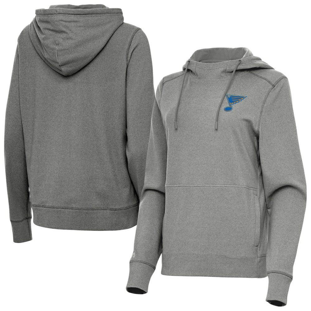 St. Louis Blues Antigua Women's Justice Pullover Hoodie - Heather Black - NHL