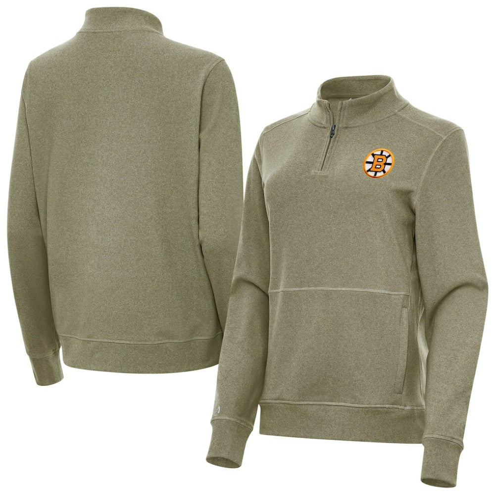 Boston Bruins Antigua Women's Crush Quarter-Zip Pullover - Olive - NHL
