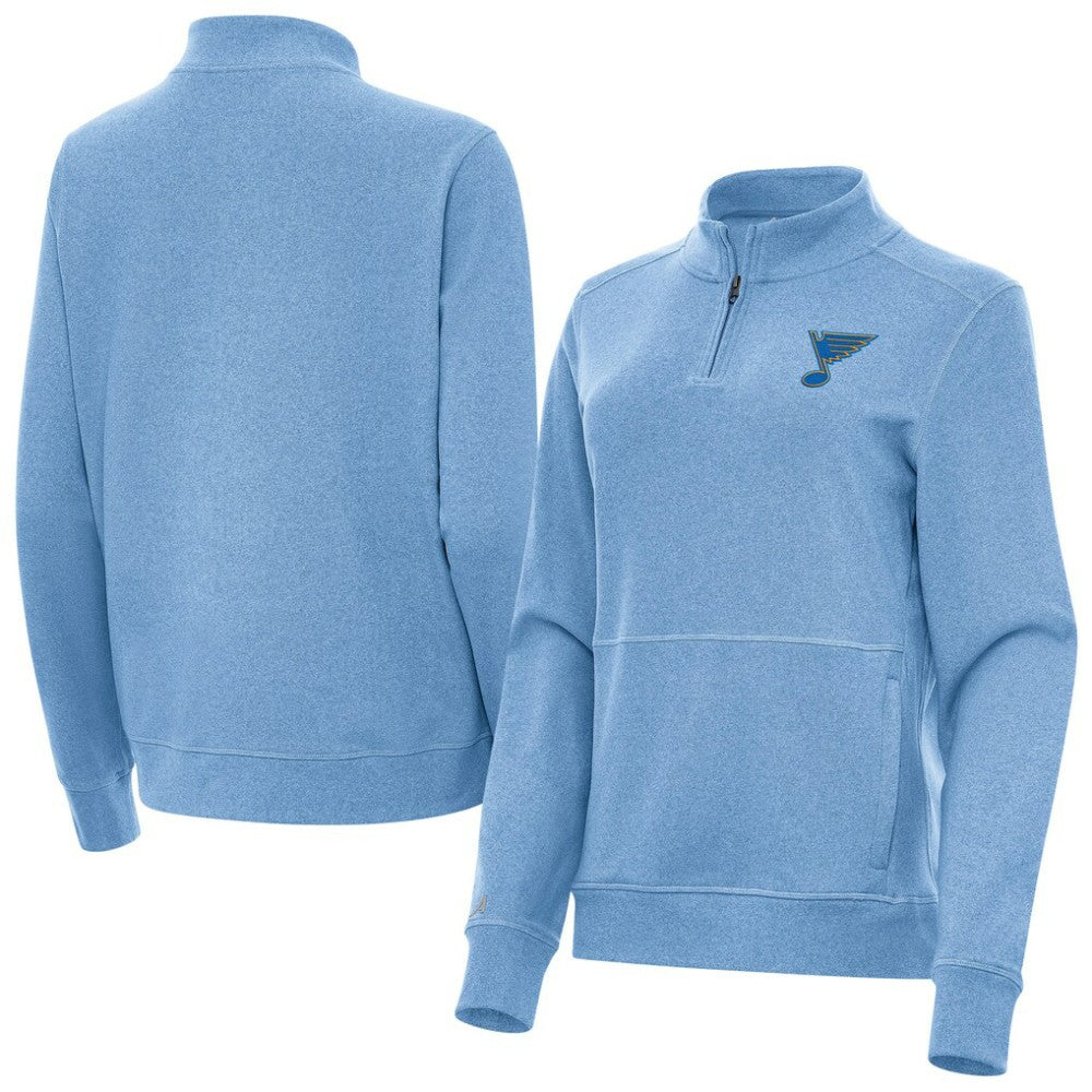 St. Louis Blues Antigua Women's Crush Quarter-Zip Pullover - Heather Blue - NHL