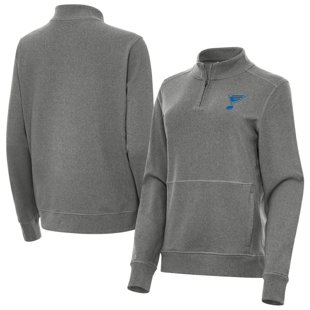 St. Louis Blues Antigua Women's Crush Quarter-Zip Pullover - Heather Black - NHL