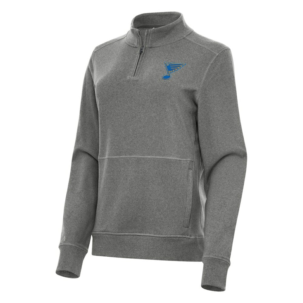 St. Louis Blues Antigua Women's Crush Quarter-Zip Pullover - Heather Black - NHL