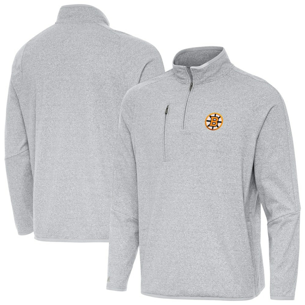 Boston Bruins Antigua Certain Tri-Blend Quarter-Zip Top - Heather Gray - NHL