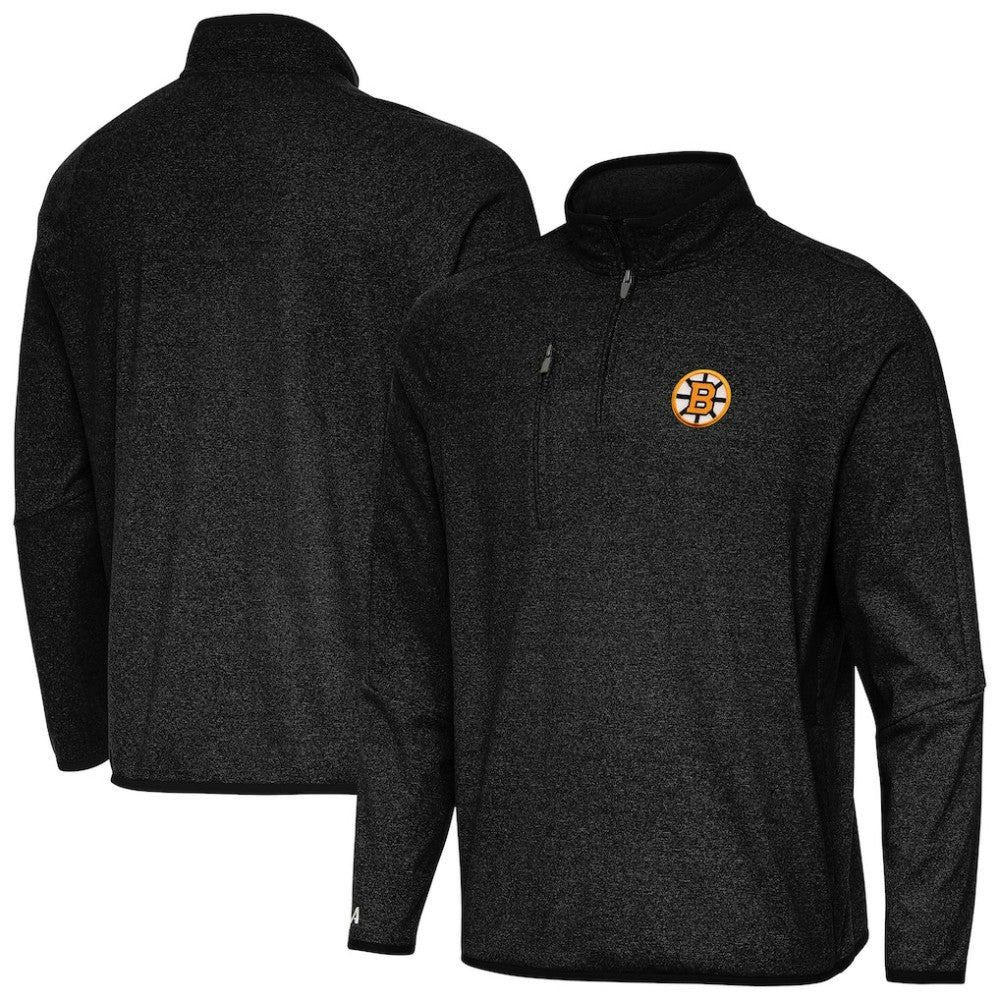 Boston Bruins Antigua Certain Tri-Blend Quarter-Zip Top - Heather Black - NHL