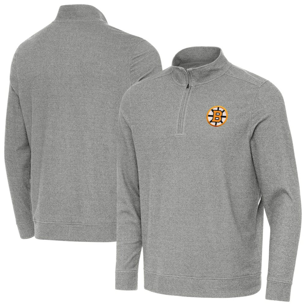 Boston Bruins Antigua Subtle Quarter-Zip Sweatshirt - Heather Black - NHL