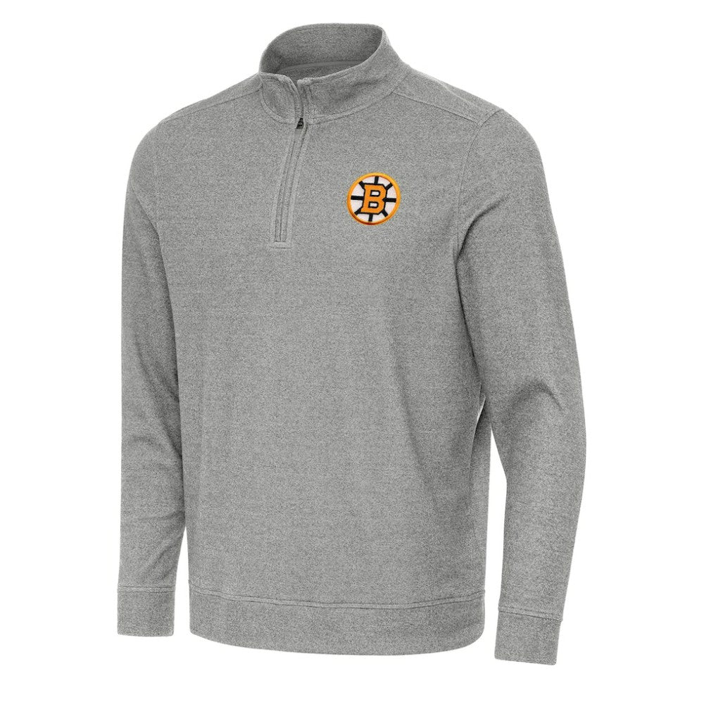 Boston Bruins Antigua Subtle Quarter-Zip Sweatshirt - Heather Black - NHL