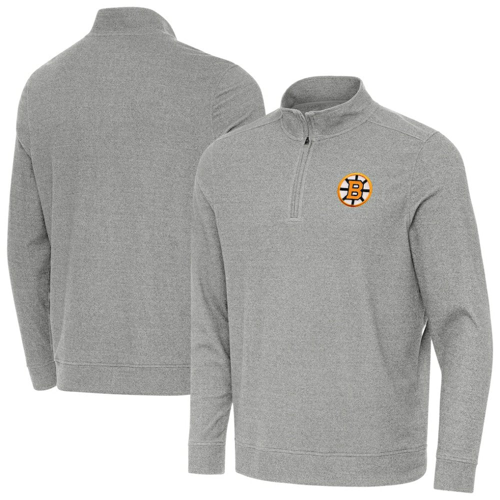 Boston Bruins Antigua Subtle Quarter-Zip Sweatshirt - Heather Gray - NHL