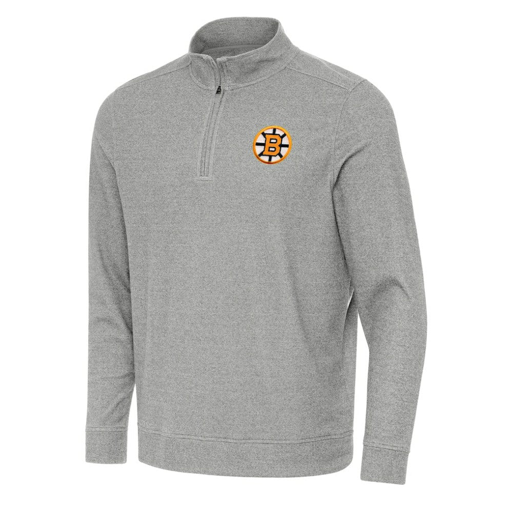 Boston Bruins Antigua Subtle Quarter-Zip Sweatshirt - Heather Gray - NHL