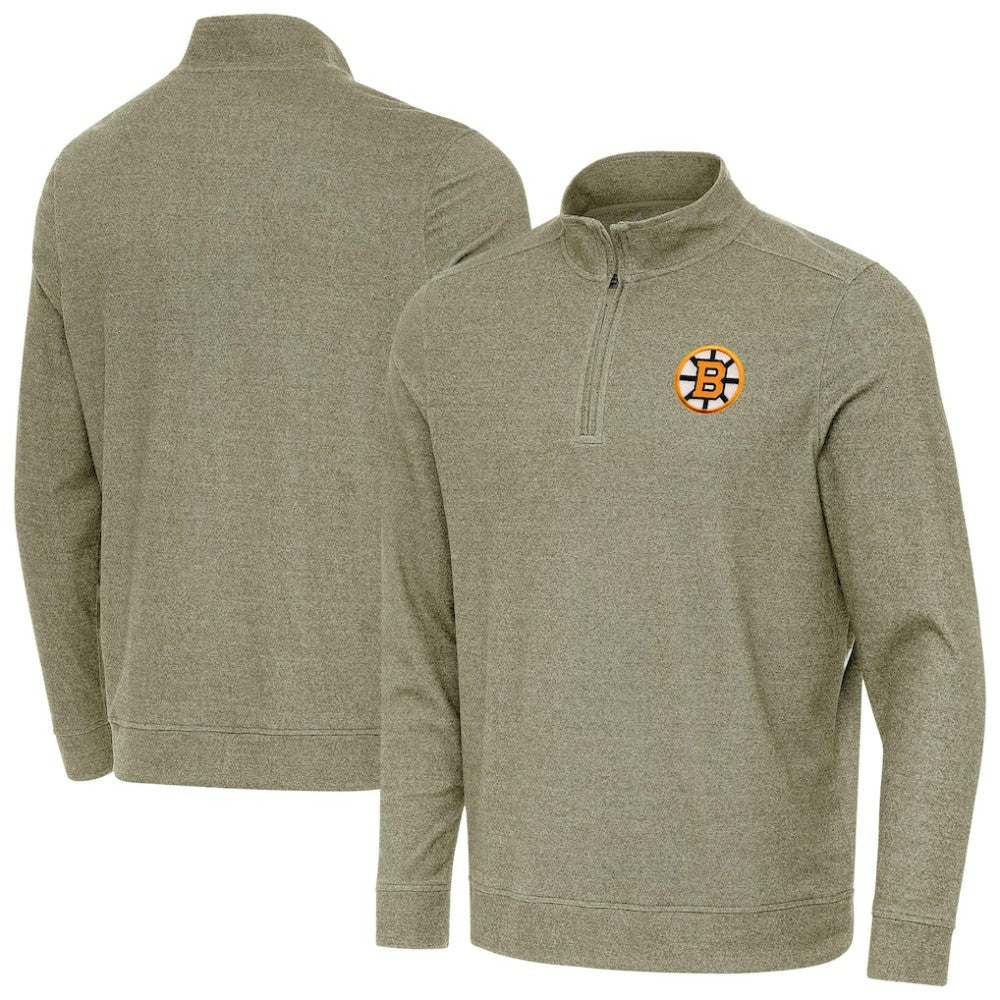Boston Bruins Antigua Subtle Quarter-Zip Sweatshirt - Olive - NHL