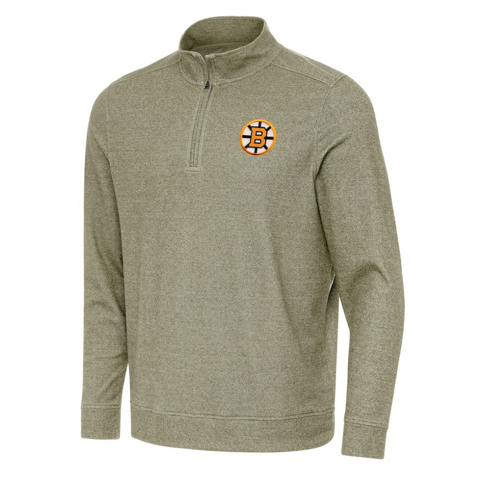 Boston Bruins Antigua Subtle Quarter-Zip Sweatshirt - Olive - NHL