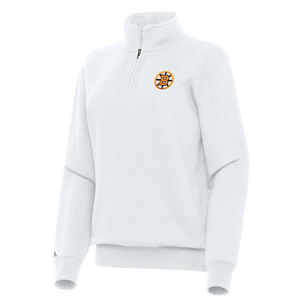 Boston Bruins Antigua Women's Victory Quarter-Zip Pullover Top - White - NHL