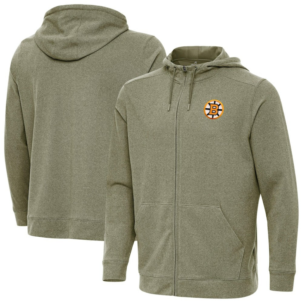 Boston Bruins Antigua Effortless Full-Zip Hoodie - Olive - NHL