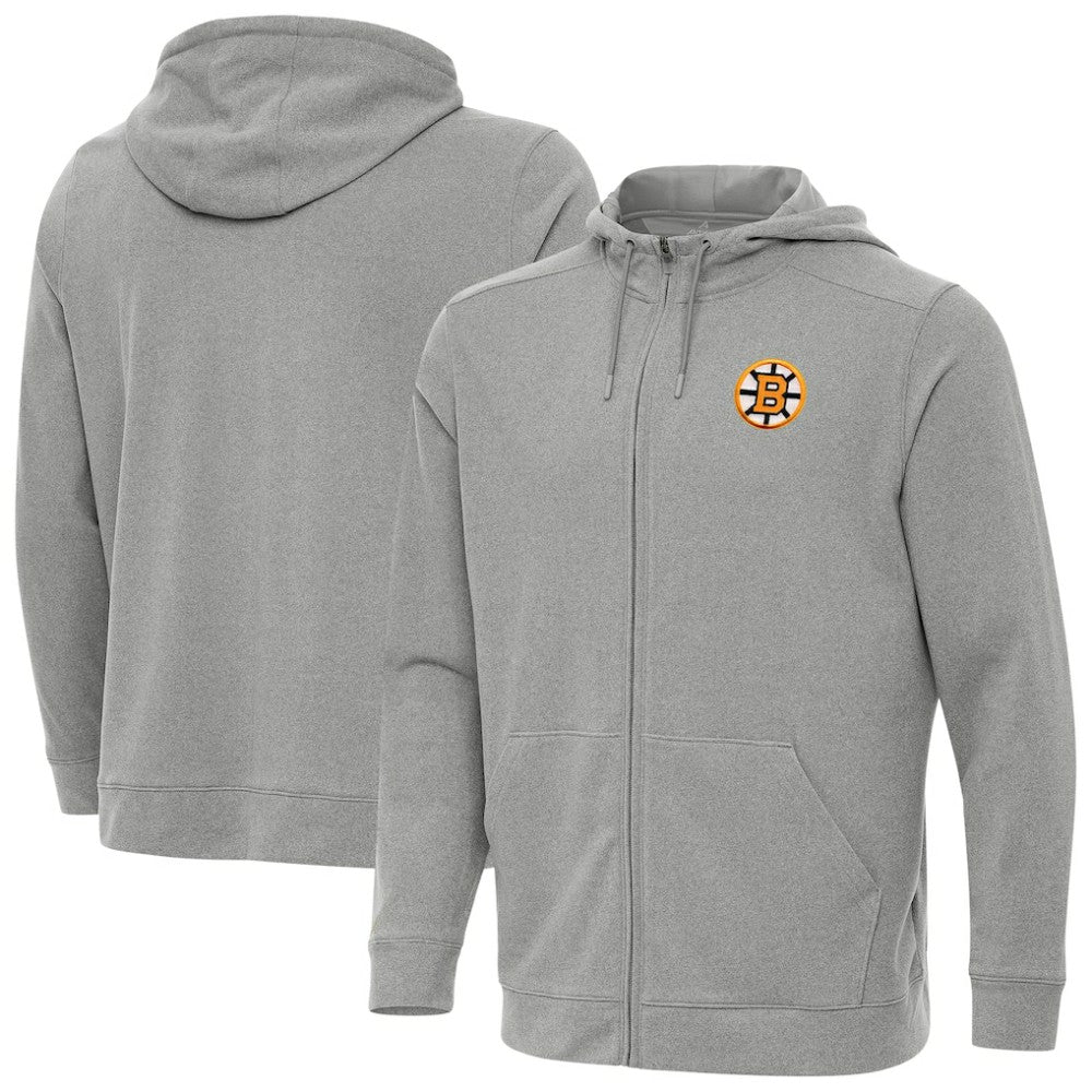 Boston Bruins Antigua Effortless Full-Zip Hoodie - Heather Gray - NHL
