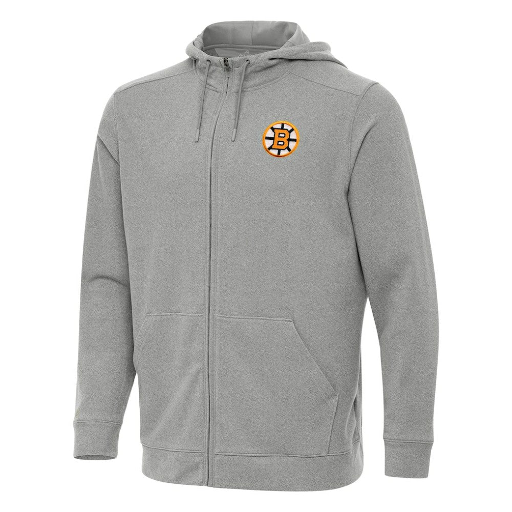 Boston Bruins Antigua Effortless Full-Zip Hoodie - Heather Gray - NHL