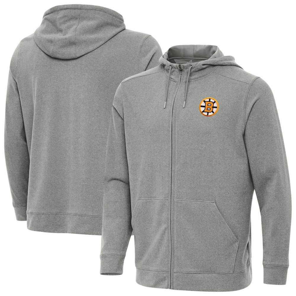 Boston Bruins Antigua Effortless Full-Zip Hoodie - Heather Black - NHL