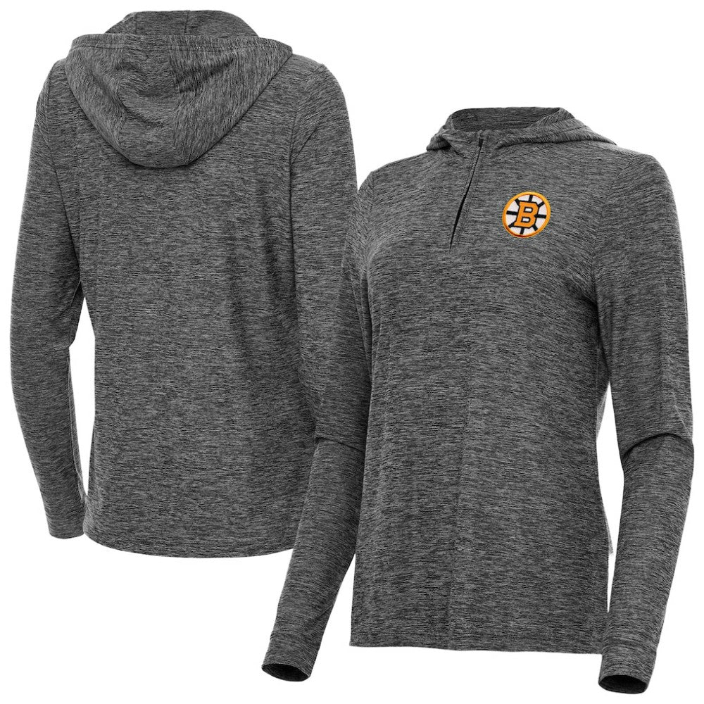 Boston Bruins Antigua Women's Daybreak Quarter-Zip Hoodie - Heather Black - NHL