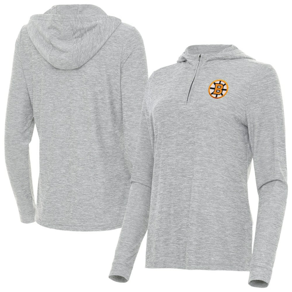 Boston Bruins Antigua Women's Daybreak Quarter-Zip Hoodie - Heather Gray - NHL
